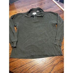 Viyella Heritage Mens Olive Green Ribbed Cotton Quarter Zip Button Pullover Sm
